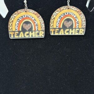 Teacher Rainbow Heart Drop Earrings - Yellow & Orange